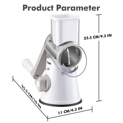 Geedel Rotary Cheese Grater, Kitchen Mandoline Vegetable Slicer with 3 Interchangeable Blades, Easy to Clean Rotary Grater Slicer for Fruit, Vegetables, Nuts