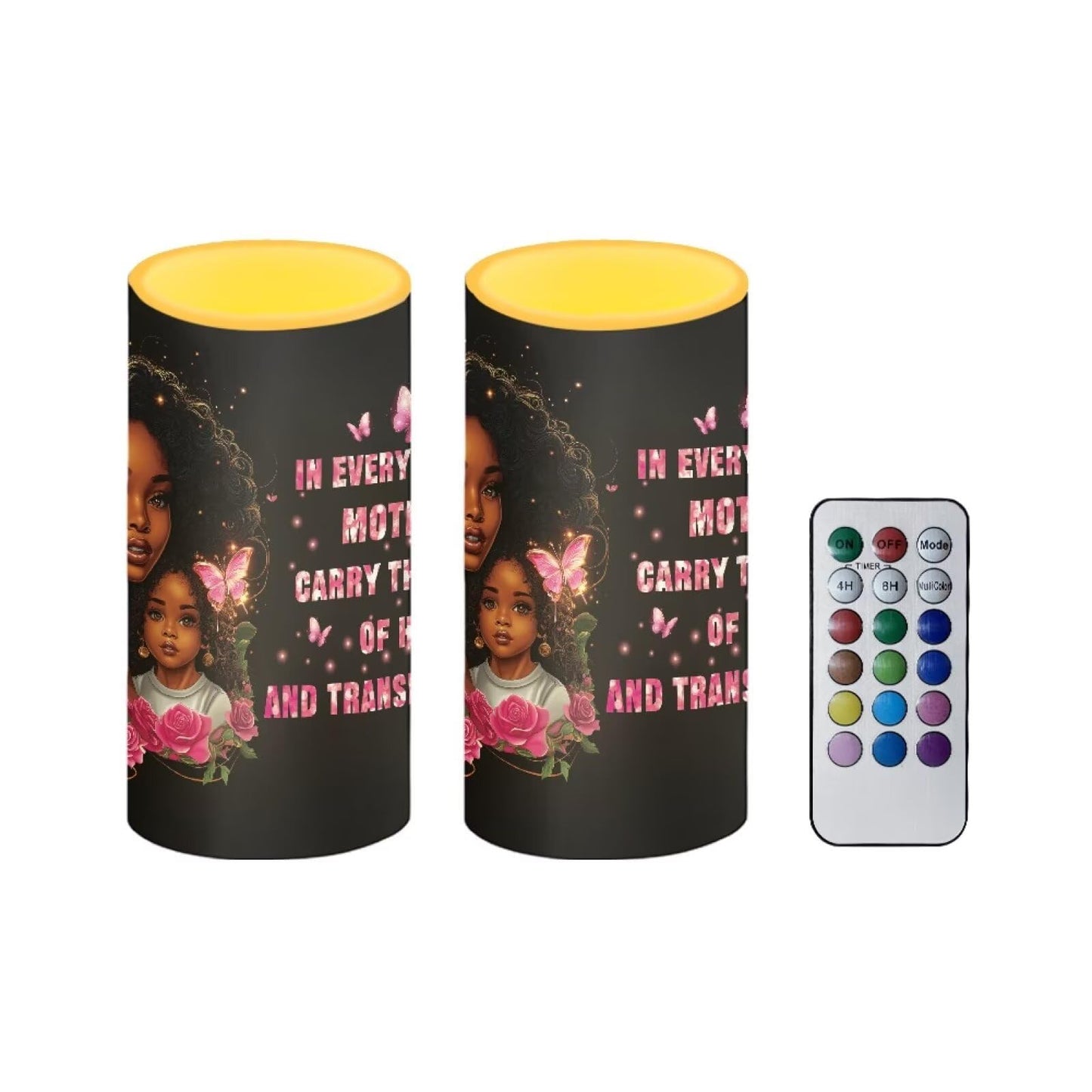 Luarisgur Gift for Mom Battery Powered Candles with Remote and Timer African Mother Daughter Decorations LED Flameless Flickering Candles for Indoor Gifts Holiday Decor Home Party Festival Set of 2