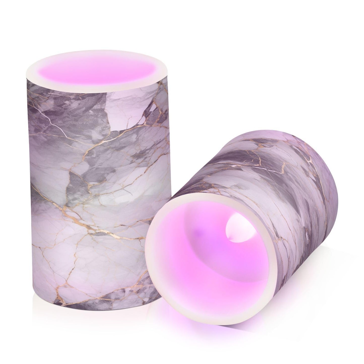 ALAZA Grey Gold Marble Flickering Flameless Candles Battery Operated with Remote Timer,Tea Light Candles LED Pillar Votive Candles Set of 2 for Outdoor