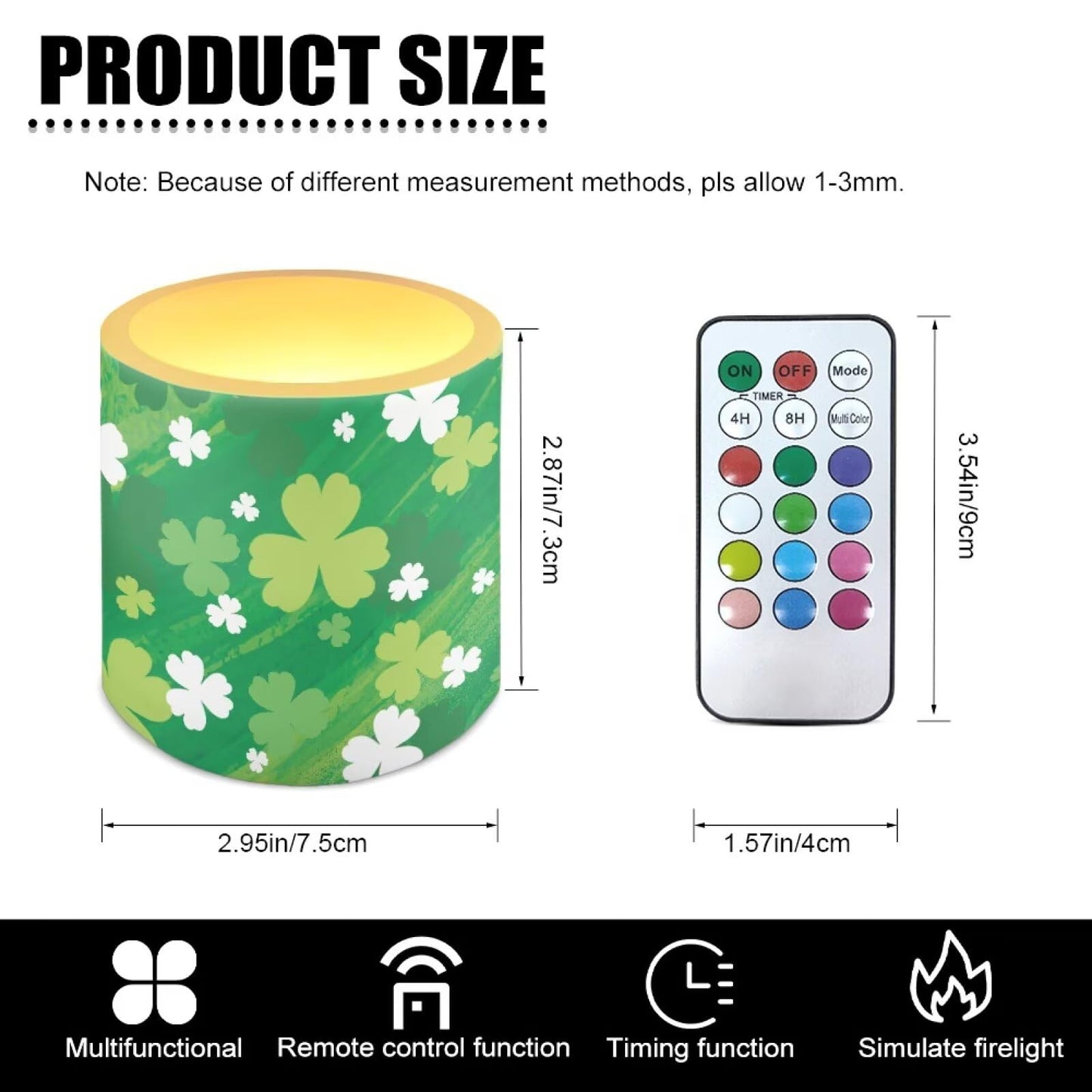 Merkmak Set of 4 Painting Shamrocks Flameless Candles Battery Operated LED Candles with Timer, St Patricks Day Real Wax Tea Lights for Patio Porch Party Home Decorations