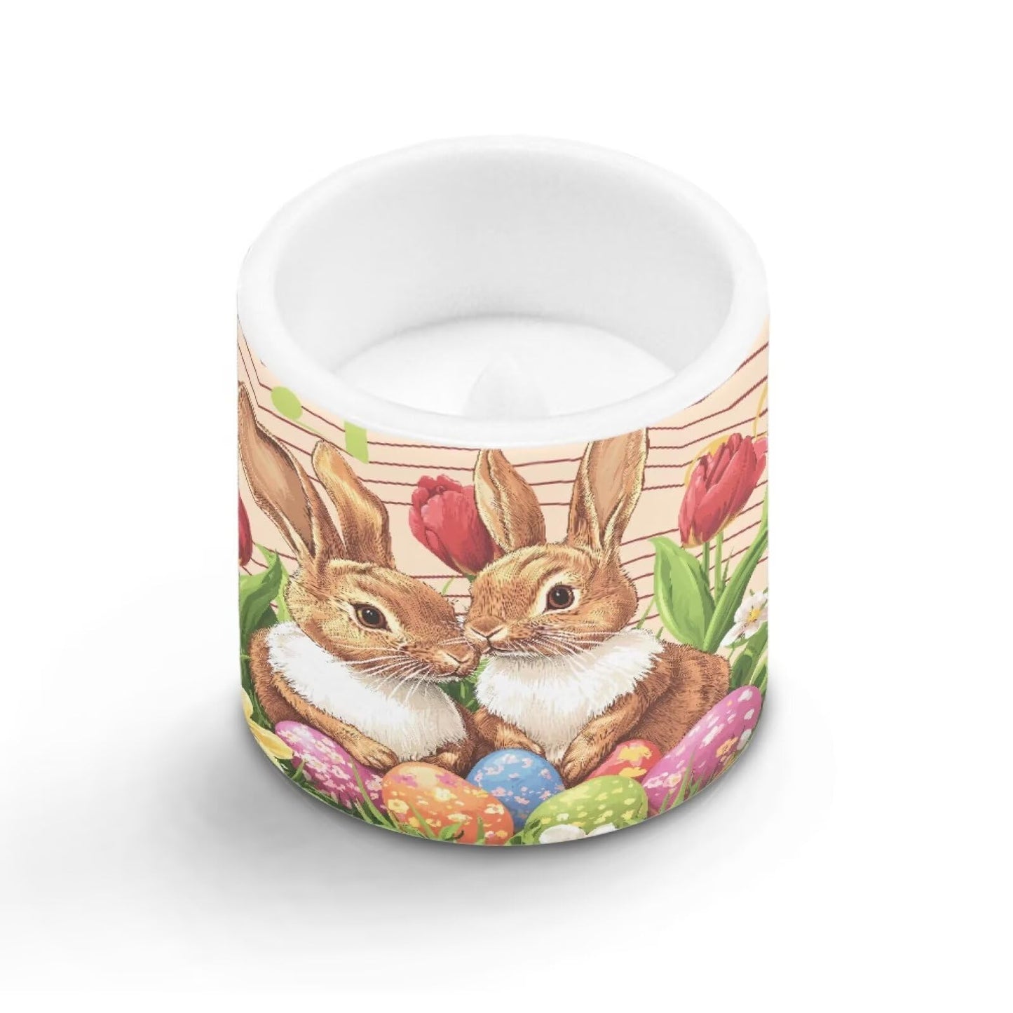 Merkmak 4 Pack Floral Bunny Egg LED Candles Flickering Flameless Candles with Remote and Timers Battery Operated Tea Lights with Remote Pillar Battery Tea Lights for Easter Day Party