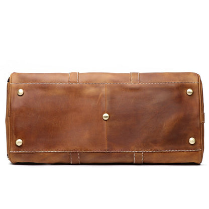 Leathfocus Leather Travel Luggage Bag with Ykk Zipper, Mens Duffle Retro Carry on Handbag (Brown)
