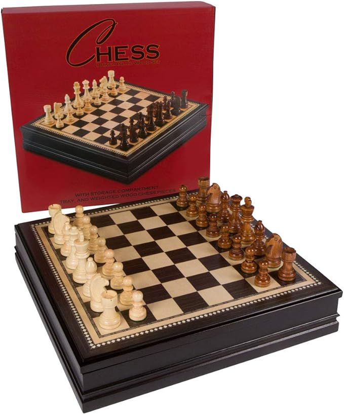 Kavi Inlaid Wood Chess Board Game with Weighted Wooden Pieces Large 18 x 18 Inch Set