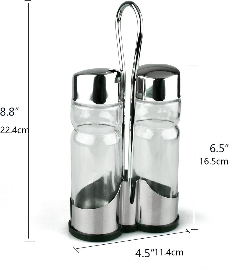 Oil and Vinegar Dispenser Set with Stainless Steel Holder,Clear Glass Olive Oil Dispenser Bottle