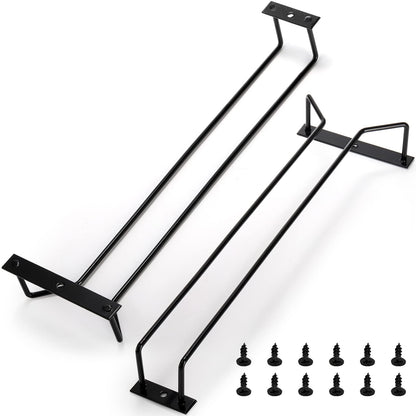 Dicunoy 6 Pack Black Wine Glass Rack, 14 Inch Under Cabinet Stemware Holder, Wall Mounted Iron Wine Glass Hanging Rack for Shelf, Kitchen, Bar, Wine Cellar Storage, Organizer, Display