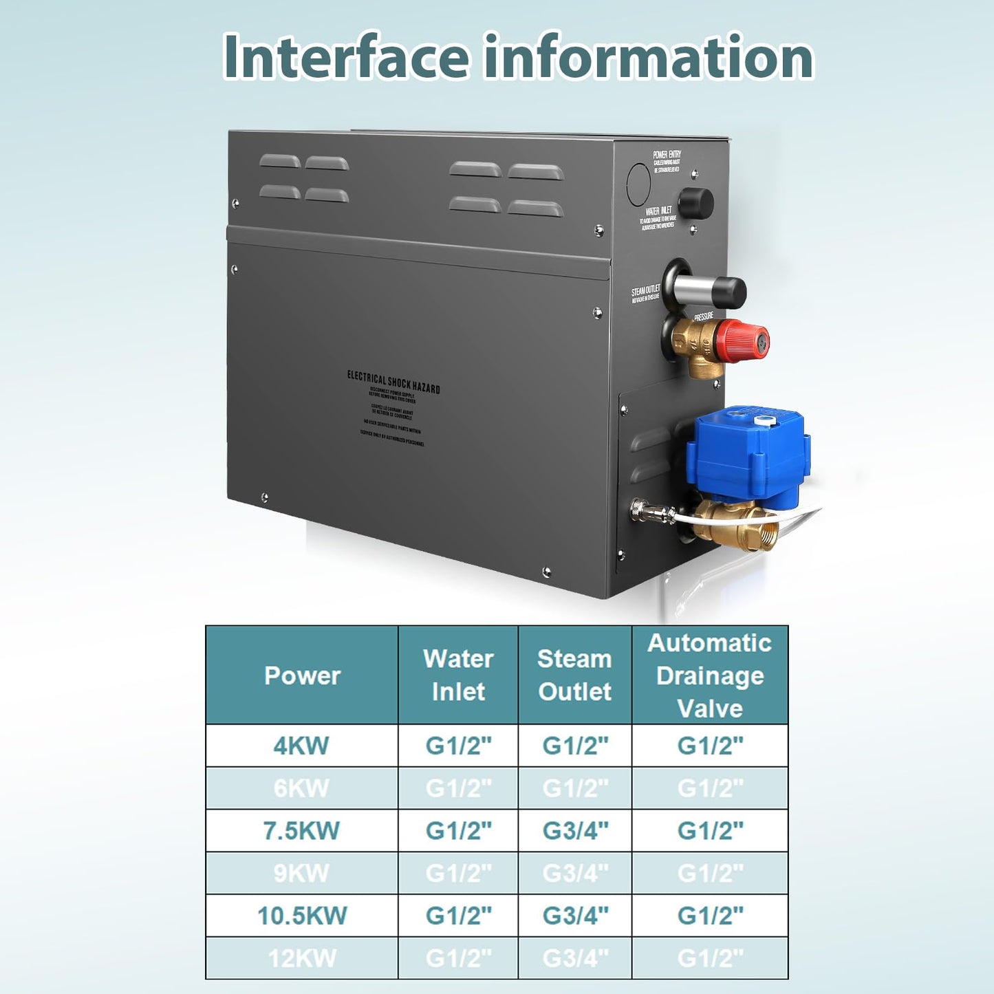 6KW Steam Generator-Quick start continuous steam，with Black digital control panel Self-Draining System, 95-131°F Temp Control,Can be used for heating a space area of 6m³/211Cu.ft.(6KW 220V)