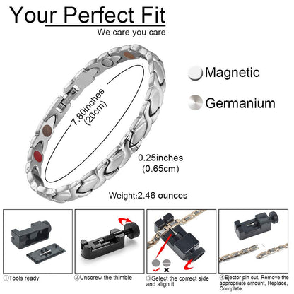 38 Elegant Titanium Magnetic Bracelet for Women Germanium and Magnetic Functions with Free Link Removal Tool Christmas gift (Silver)