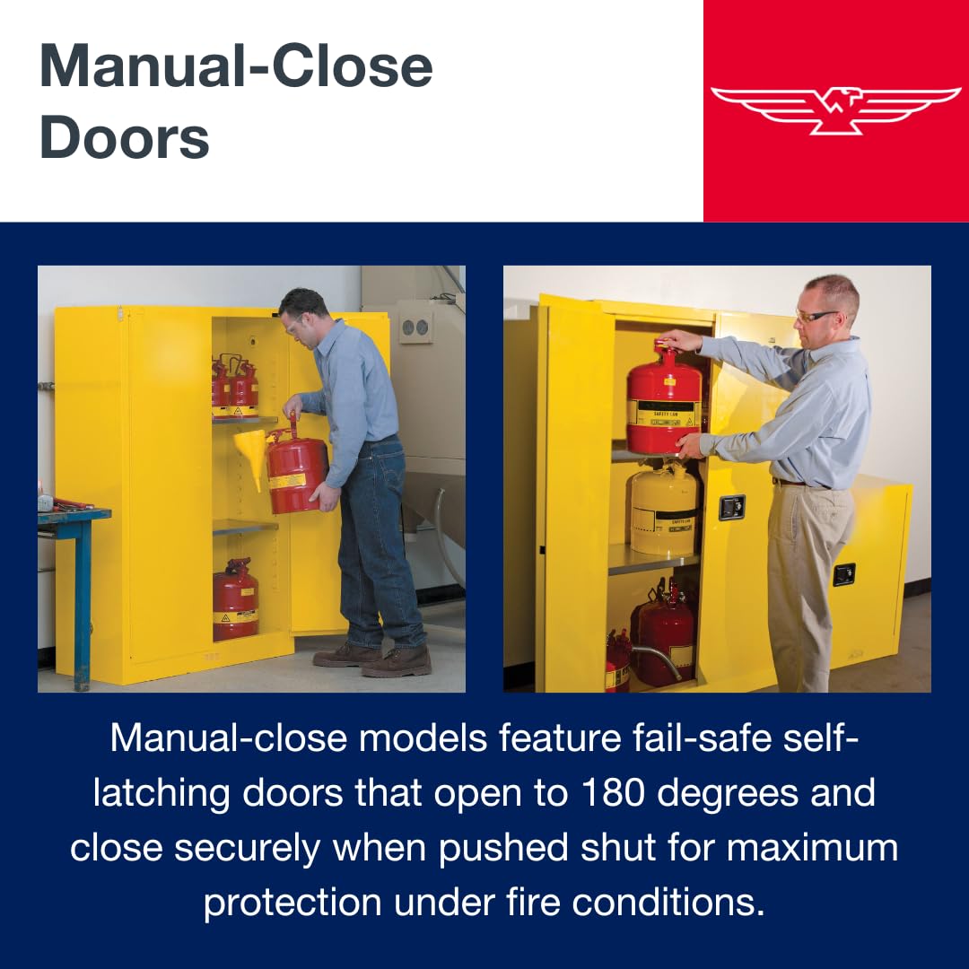 Eagle American Made 12 Gallon F﻿lammable Liquid Storage Cabinet, Manual-Close Space Saver Fireproof Cabinet for Schools, Garages, Manufacturing Facilities, 23" x 18" x 35", 1925X