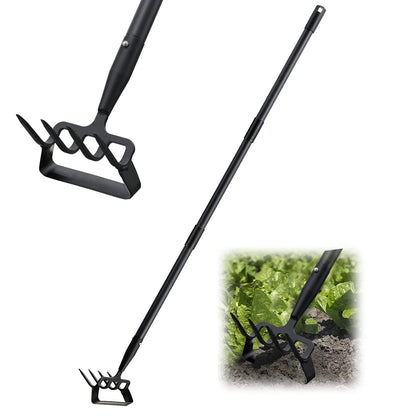 BsBsBest Hoe Garden Tools, 37-62 Inch Gardening Tools for Weeding, Stirrup Hoe Long Handle for Yard Weed Puller, Scuffle Hula Adjustable Weeding Loop Hoe for Lawn, Vegetable, Soil, Planting Black