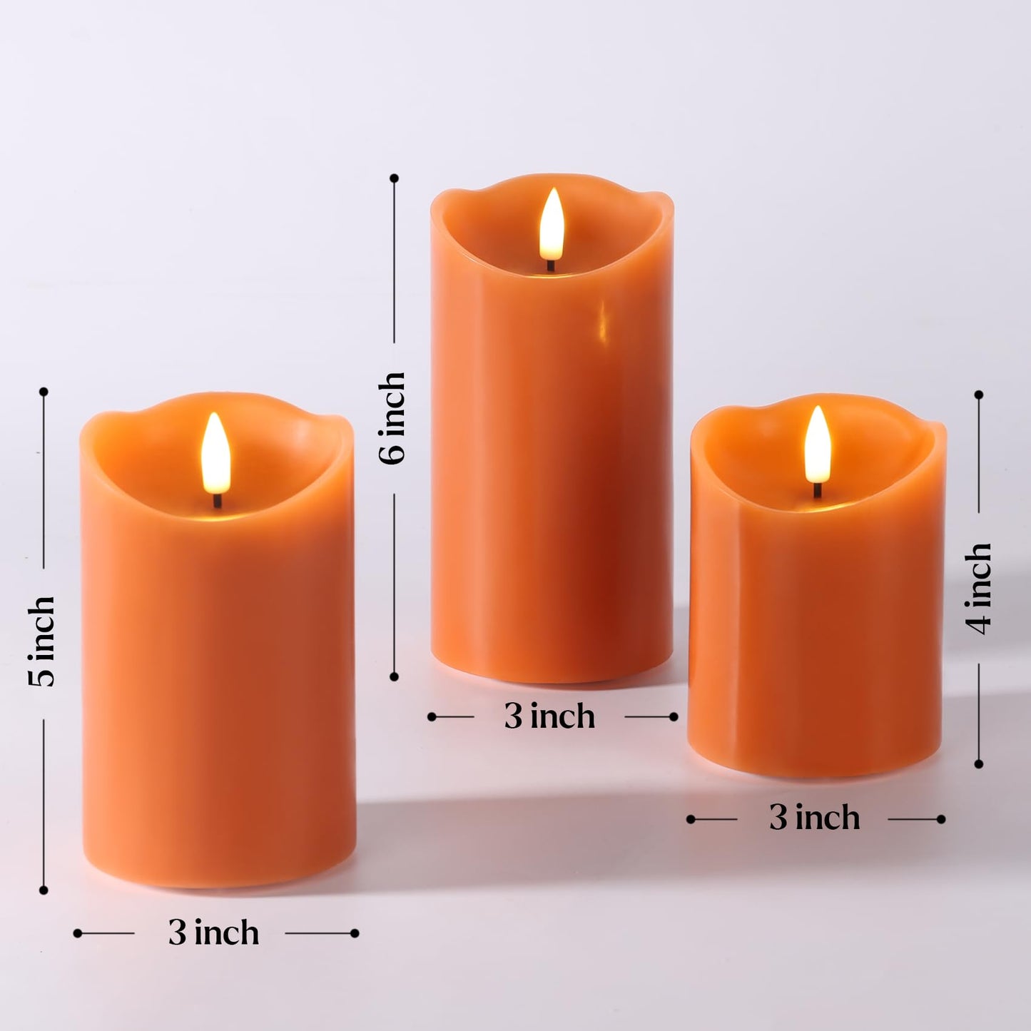 Eywamage Orange Flameless Pillar Candles with Remote, Flickering Real Wax LED Battery Candles Home Table Decor Set of 3
