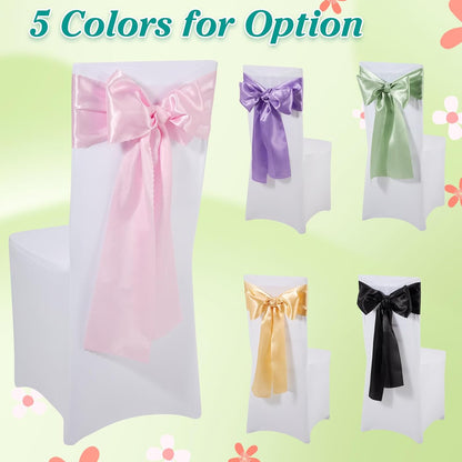 Skiennix Black Satin Chair Sashes - Upgraded 7" x 108" Ties for Weddings & Events | Pack of 50