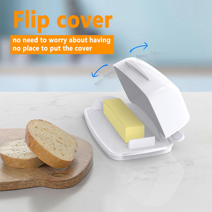 Butter Dishes with Lid for Countertop Refrigerator, Plastic Butter Dish Flip Top Lid Butter Container with Spreader, Non-Slip Bottom Butter Holder Keeper (White)