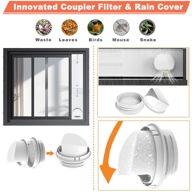 Complete 6-Piece Window Seal Kit for Portable Air Conditioner - Fits Sliding Windows and Doors - Extends up to 87in - Includes 5.9in Exhaust Hose and Rain Cover
