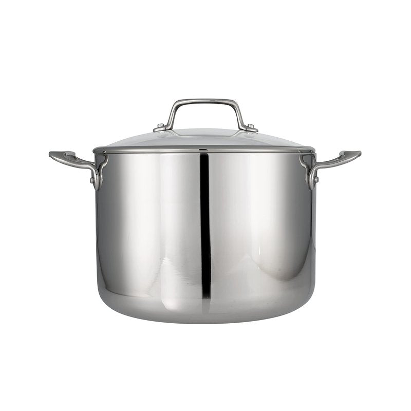 Tramontina Tri-Ply Clad Stainless Steel 8-Quart Stock Pot with Glass Lid, Induction-Ready Pasta Pot, Dishwasher-Safe, NSF-Certified