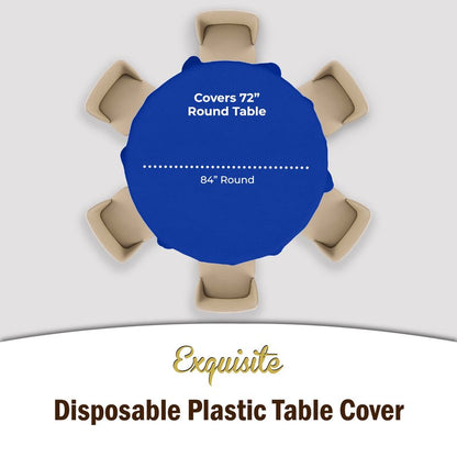 Exquisite 6-Pack Round Plastic Tablecloth Disposable 84 Inch, Heavy Duty Waterproof Table Cover for Party, Wedding, Birthday, BBQ - Covers 72 Inch Round Tables - Dark Blue