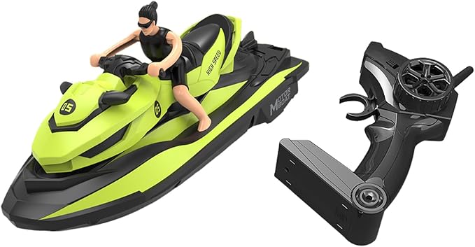 2.4 GHz RC Motorboat Dual-Motor 10 km/h High-Speed Electric Racing Jet Ski Toy 50 m Control Range 20 min Play Low-Battery Alarm Distachable Driver Figure for Kids &amp Adults (Green)