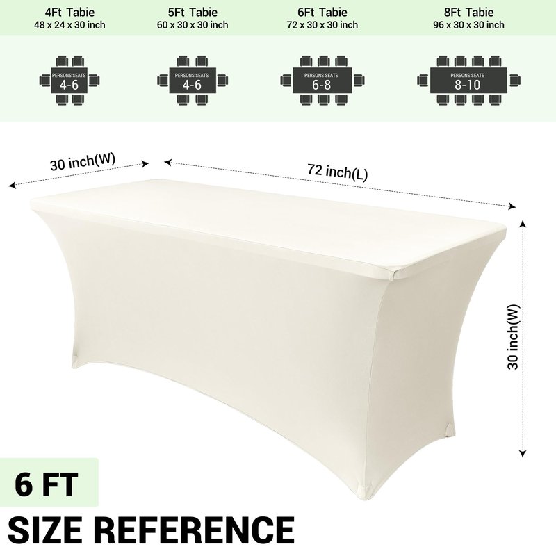 Obstal 6ft Stretch Spandex Table Cover - 4 Pack Universal Rectangular Fitted Tablecloth Protector for Wedding, Banquet and Party (Cream, 72L x 30W x 30H Inches)