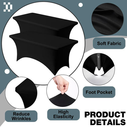 Trlyc 2 Pack 6FT Spandex Table Cloth - 72 x 30 Inch Rectangular Stretch Tablecloth, Wrinkle Resistant Scretch Table Cover for Wedding, Party, Banquet, Picnic, Outdoor Decoration (2Pcs,Black)