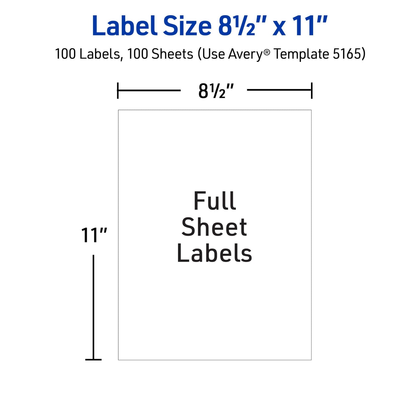 Avery Full-Sheet Printable Shipping Labels, 8.5" x 11" Customizable Stickers, White, 500 Blank Mailing Labels, Great for Mailing, Shipping, Organizing, and More (5-Pack of 5165)