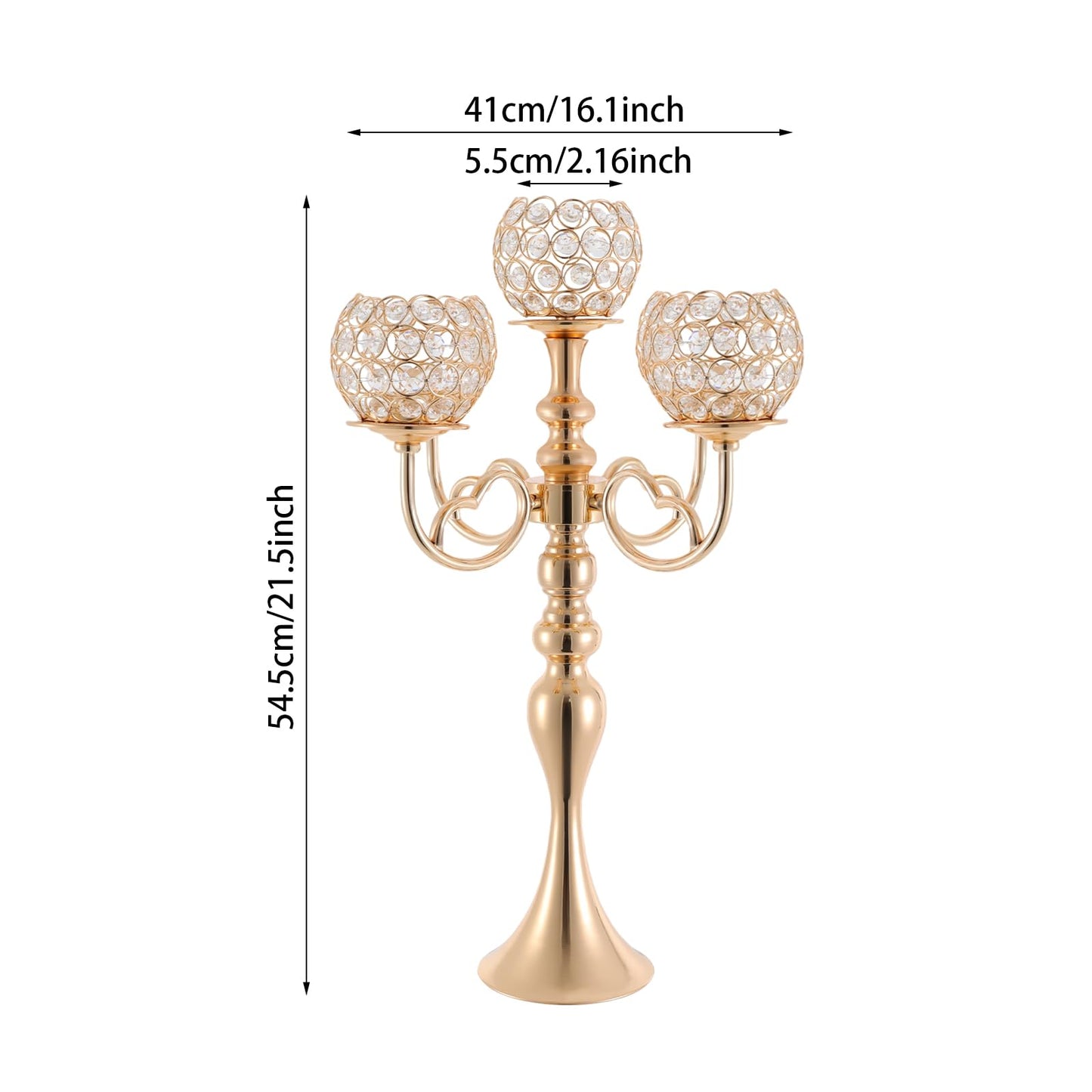 2Pcs 5 Arm Candelabra Candle Holder Luxury Gold Candlestick Holder Crystal Candelabra Centerpieces for Tables Elegant Candelabra Stand Holders for Home Wedding Party Anniversary Dining Room, Gold