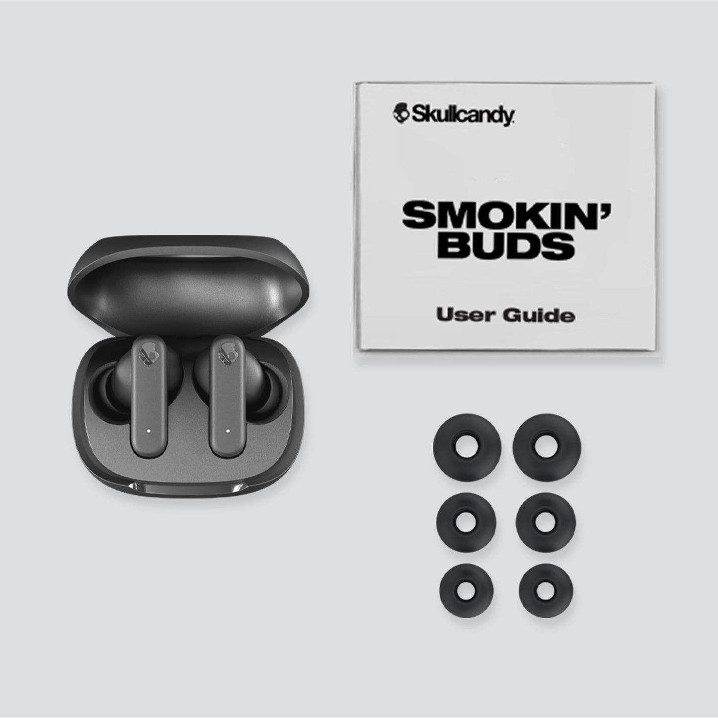 Skullcandy Smokin’ Buds Wireless Earbuds, Bluetooth Headphones, Noise Isolating Fit, Up to 20 Hours Battery, IPX4 Sweat and Water Resistant, Microphone for iPhone Android - Midnight Smoke
