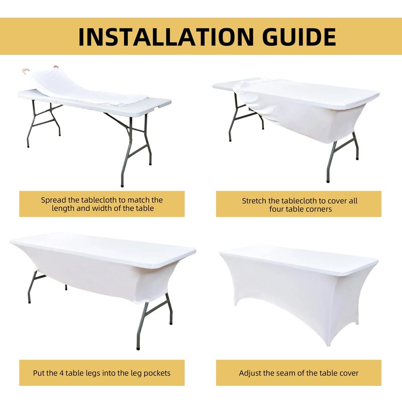 ZarzaaSik 6-Pack 6ft White Spandex Table Covers for Rectangle Standard Folding Tables - Wrinkle Resistant Stretch Tablecloths - Ultimate Fitted Table Protector for Parties, Trade Shows, Wedding