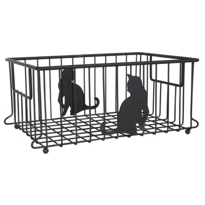 Lily's Home Cat-Themed Wire Basket, Kitchen and Desk Organizer, Cute Caddy for Cat Lovers for Kitchen, Pantry, Cabinet, Bathroom and Office (Large)