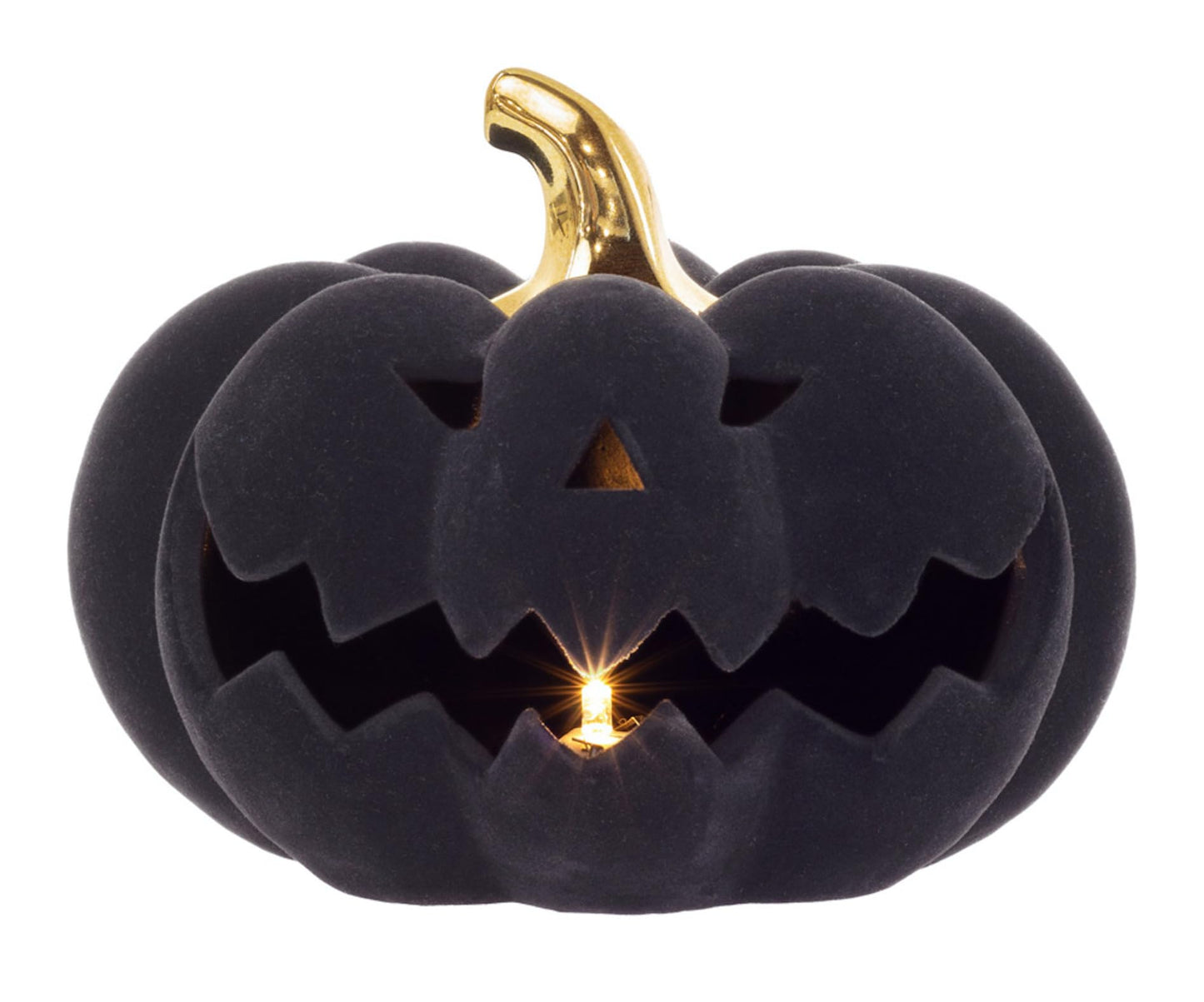 Boston International Halloween Jack-O-Lantern with LED Tabletop Mantel Shelf Fall Autumn Decorations for Home, Large, Black Flocked Velvet