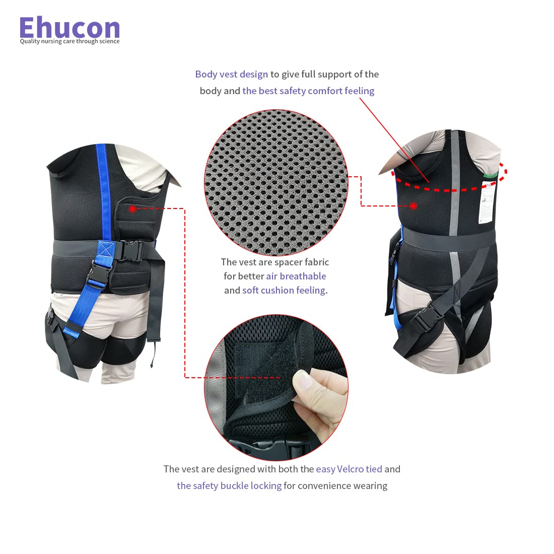 Ehucon Patient Lift Walking Sling, Pelvic Padded 500lbs Safety Loading Weight,Medical Hoist Standing Aids for Ambulating Support Training (Small)