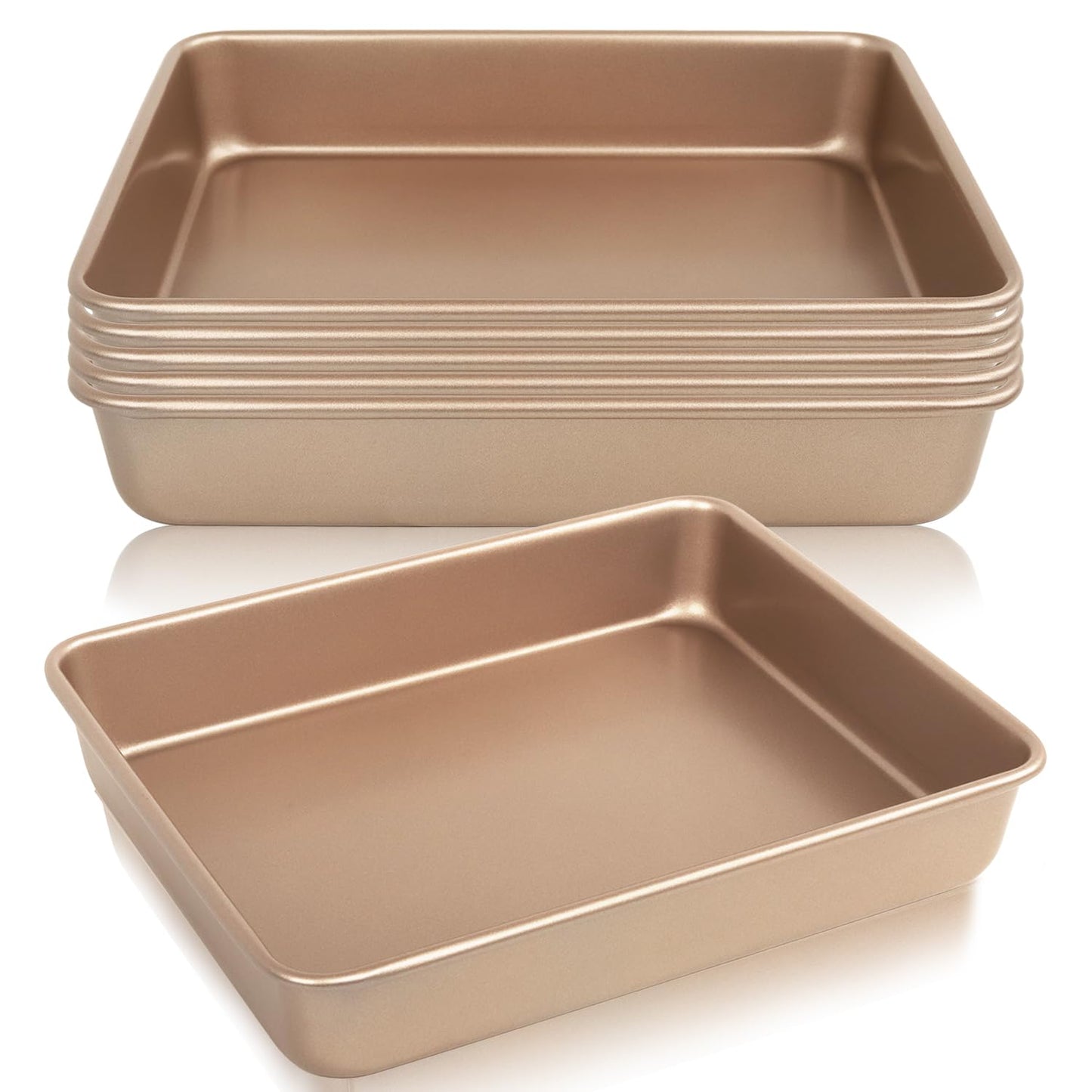 Set of 6 Nonstick Baking Pans, 11-Inch Rectangle Cake Sheets, Bread Loaf & Turkey Roasting Trays, Carbon Steel Bakeware, Pink Oven Baking Trays for Bread & Cake (Gold)