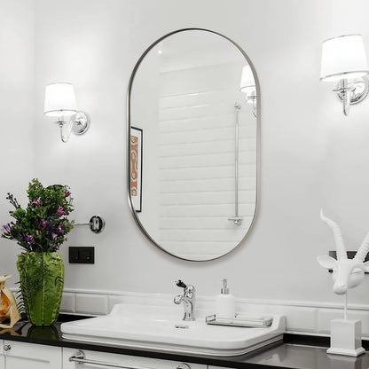 ANDY STAR Chrome Oval Mirror 26x38’’ Pill-Shaped Mirror Chrome Metal Framed for Bathroom Vanity in 1 Inch Stainless Steel Meatl Frame Anti-Rust Wall-Mounted Vertically/Horizontally