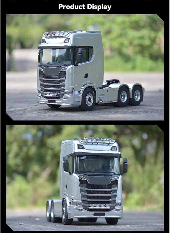 770S 1/18 RC Semi Trailer 6x4 Heavy Duty Tractor Truck with Rear Wheel Drive Adult Collectible Model (Silver)