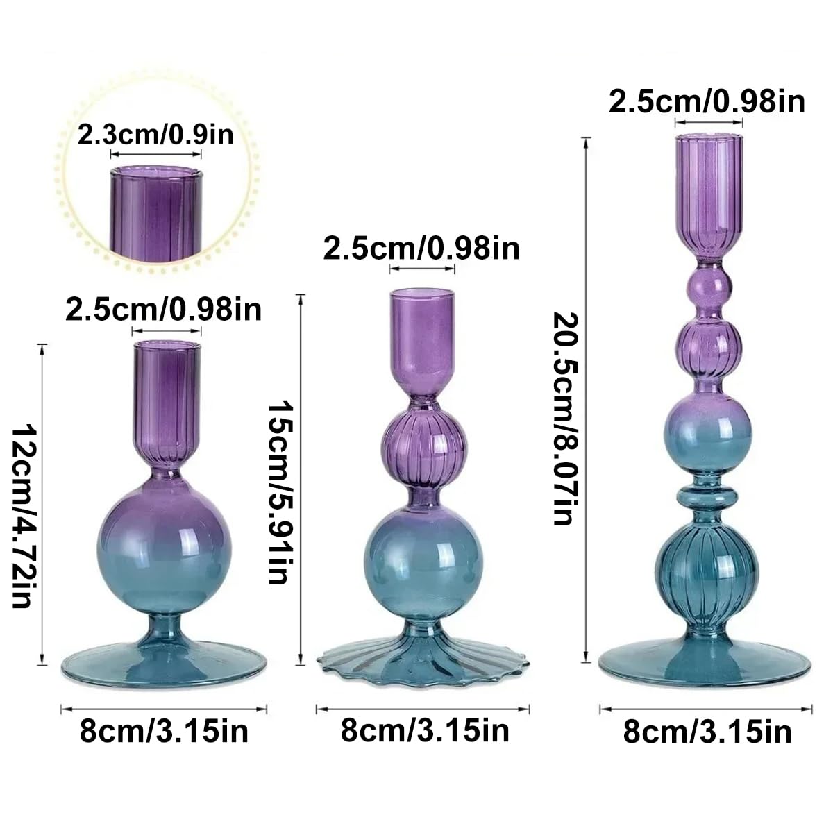 Mineaud 3Pcs Glass Candlestick Holders Glass Taper Candle Holders Groovy Wavy Elegant Candle Stick for Home Party Decoration,PurpleBlue