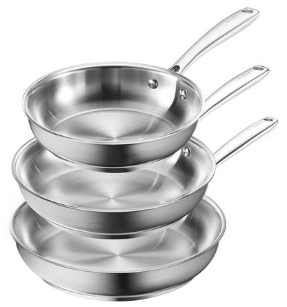 Redchef Stainless Steel Frying Pan Set, Induction Kitchen Cookware Set, Non-Toxic Uncoated Skillets for Searing & Cooking, Oven Safe Stainless Steel Cookware Set, 3-Piece (8", 9.5", 11")