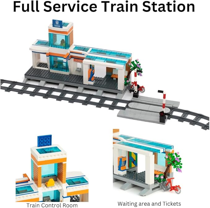 Block Builder High Speed Train Remote Control Building Block Set with Full Train Station (1532 Pieces). Railroad Series Building Blocks for Kids and Adults. Alternative Product to The Main Brand