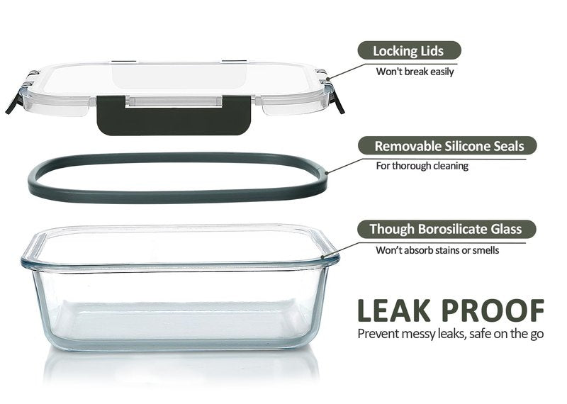 M MCIRCO [5-Packs, 36 Oz Glass Meal Prep Containers with Snap Locking Lids Glass Food Containers,Airtight Lunch Container,Microwave, Oven, Freezer and Dishwasher (4.5 Cup)