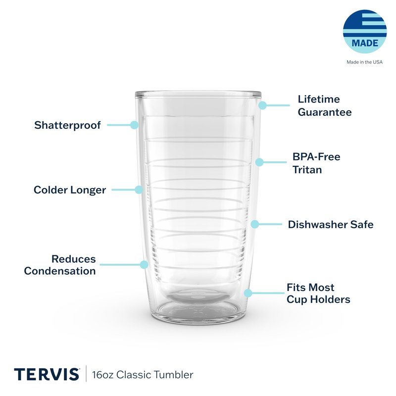 Tervis Clear & Colorful Tabletop Made in USA Double Walled Insulated Tumbler Travel Cup Keeps Drinks Cold & Hot, 16oz, Pink Sand