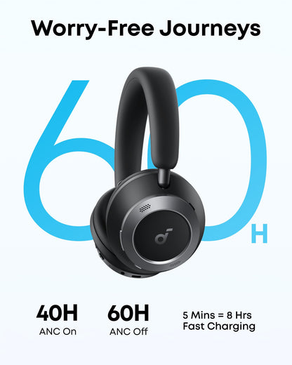 Soundcore Space One Pro, FlexiCurve Over-Ear Headphone, Adaptive Active Noise Cancelling Headphones Driven by 6 Mics, 60H Lossless Audio, Ultra-Fast Charging, Hi-Res Wireless, Comfortable Fit