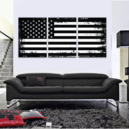Black and White Wall Art American Flag Artwork 3 Panels Patriotic Retro USA Flag Pictures Canvas Prints Art Living Room Home Office Decor Framed Ready to Hang -20"W x 28"H x 3pcs