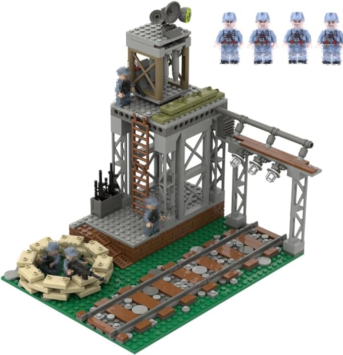 WW2 Military Base Building Set - 398 Pcs Army Fortresses Trenches Realistic WW2 Scene RecreationWitch 4 Soldier Figures