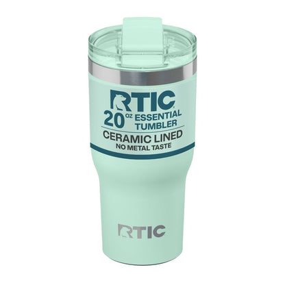 RTIC 20oz Essential Tumbler with Lid, Ceramic Lined, Insulated, Stainless Steel, Metal, Double Wall Vacuum-Insulation, Travel Cup for Iced Coffee, Tea, Hot and Cold Drink, Fresh Mint