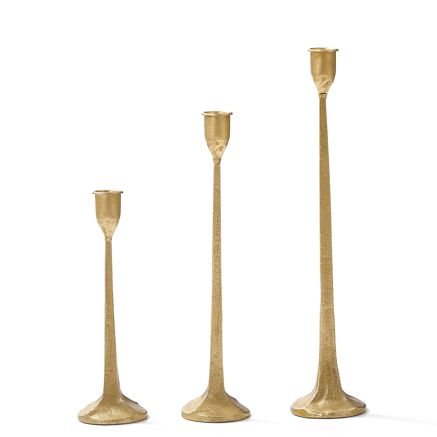 Gold Taper Candle Holders Set of 3, Heavy Candlestick Holders Decorative Candle Stand for Table Centerpiece, Cast Iron Candle Stick Holder Decor