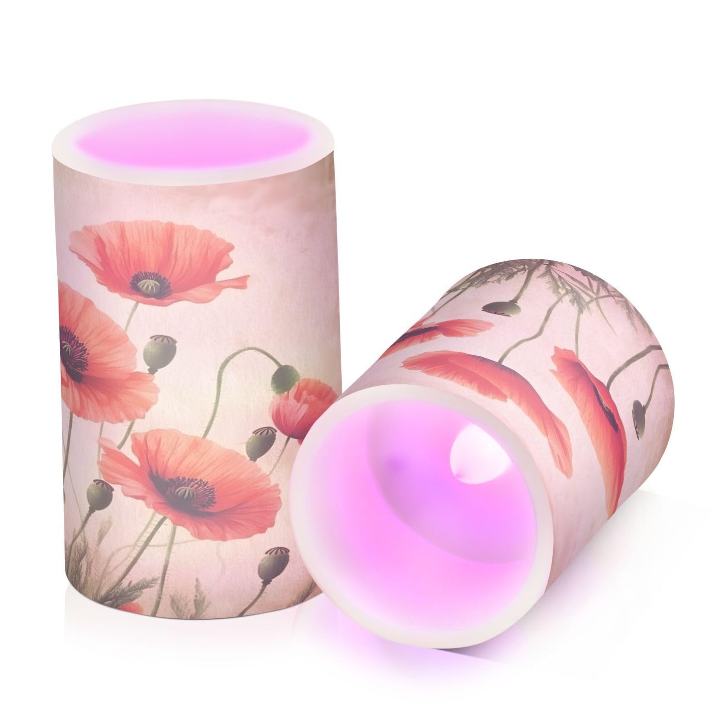 ALAZA Flickering Flameless Candles Red Poppy Flower Poppies Battery Operated Candles with Remote Timer LED Pillar Votive Candles Set of 2 for Holiday Decor
