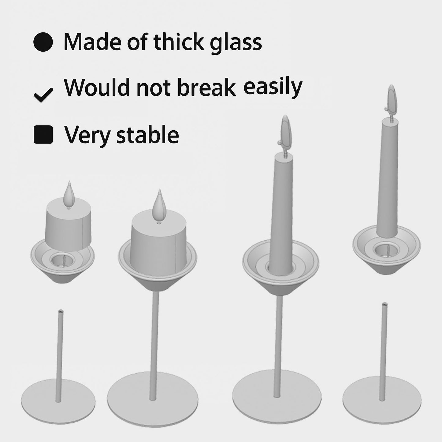 Smytle Amber‑Gold Glass Candlestick Holders with Weighted Black Metal Base, Set of 3 Amber Candle Holders for Both Taper and Tea Light Candles, Boho & Autumn Table Decor, Wedding Centerpiece