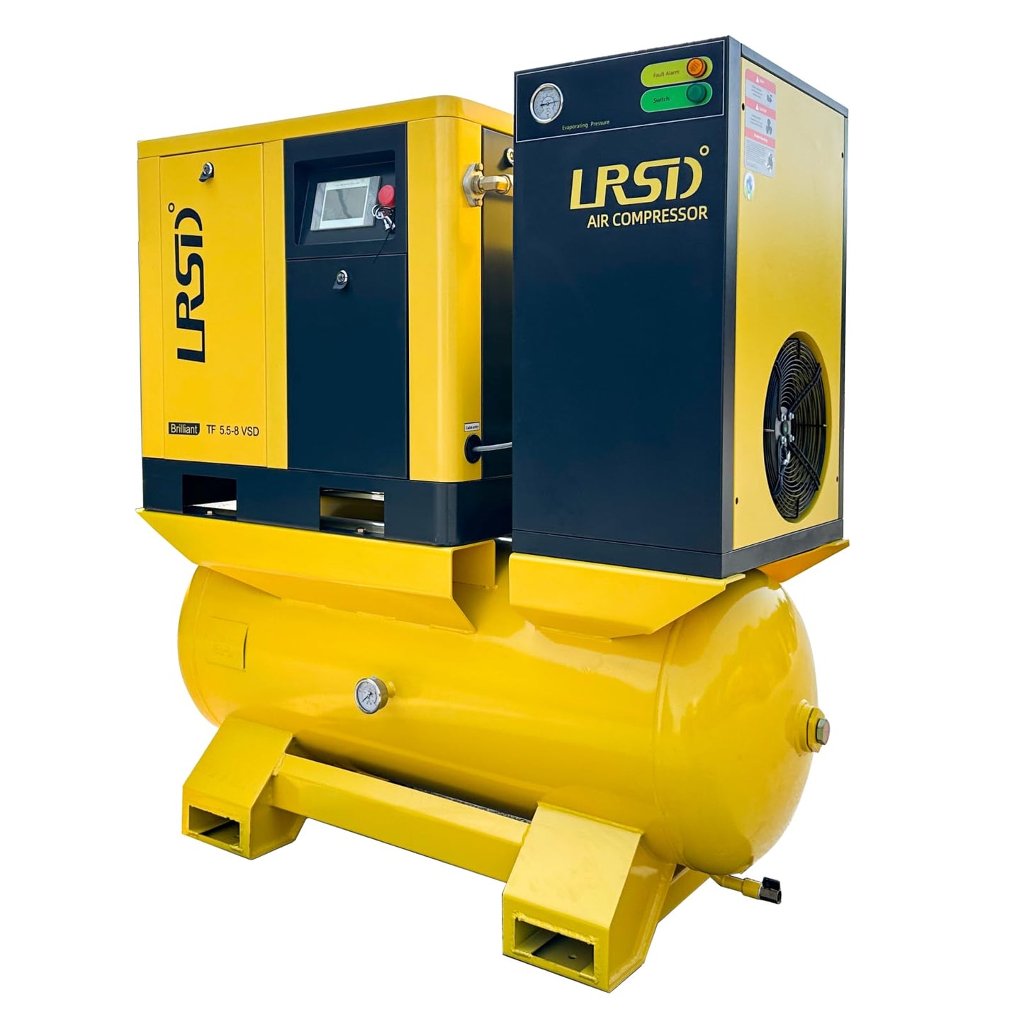 LRSD 7.5HP Combined Rotary Screw Air Compressor with Dryer & 80-Gal ASME Tank | 27 CFM, 125 PSI, 230V 3-Phase – Industrial Grade, TF5.5-8-VSD