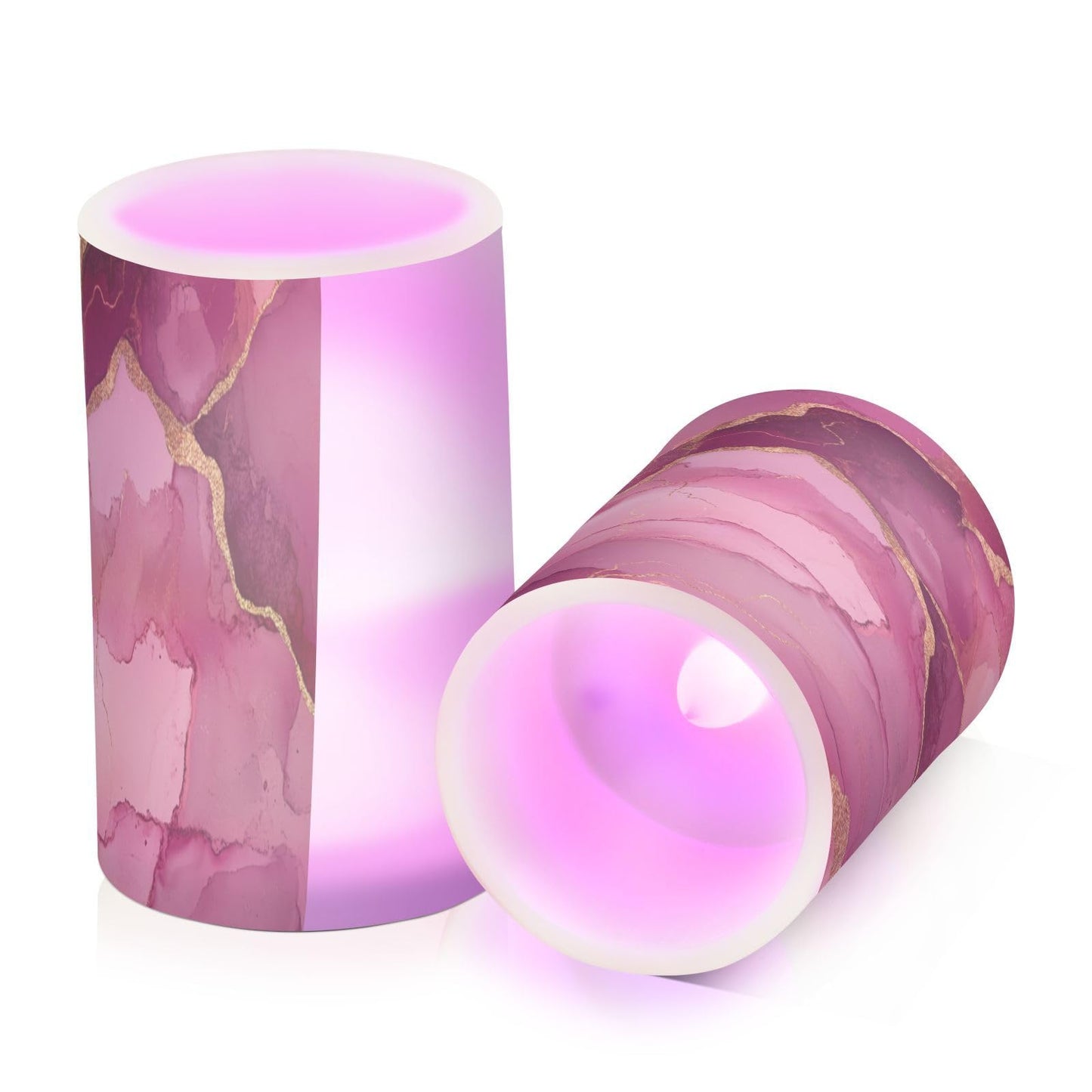 Zathe Flameless Pillar Candles Batteries Led Flameless Candles for Fireplace Marble Blush Burgundy