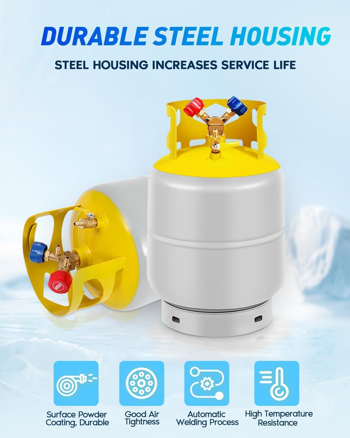 FAHKNS Refrigerant Recovery Tank 30 LB with 1/4 SAE Y-Valve Reusable Cylinder Tank Without Float Switch R12 R22, R134A, R410A etc Refrigerant Freon Recovery Tank Gray Yellow Gray Yellow
