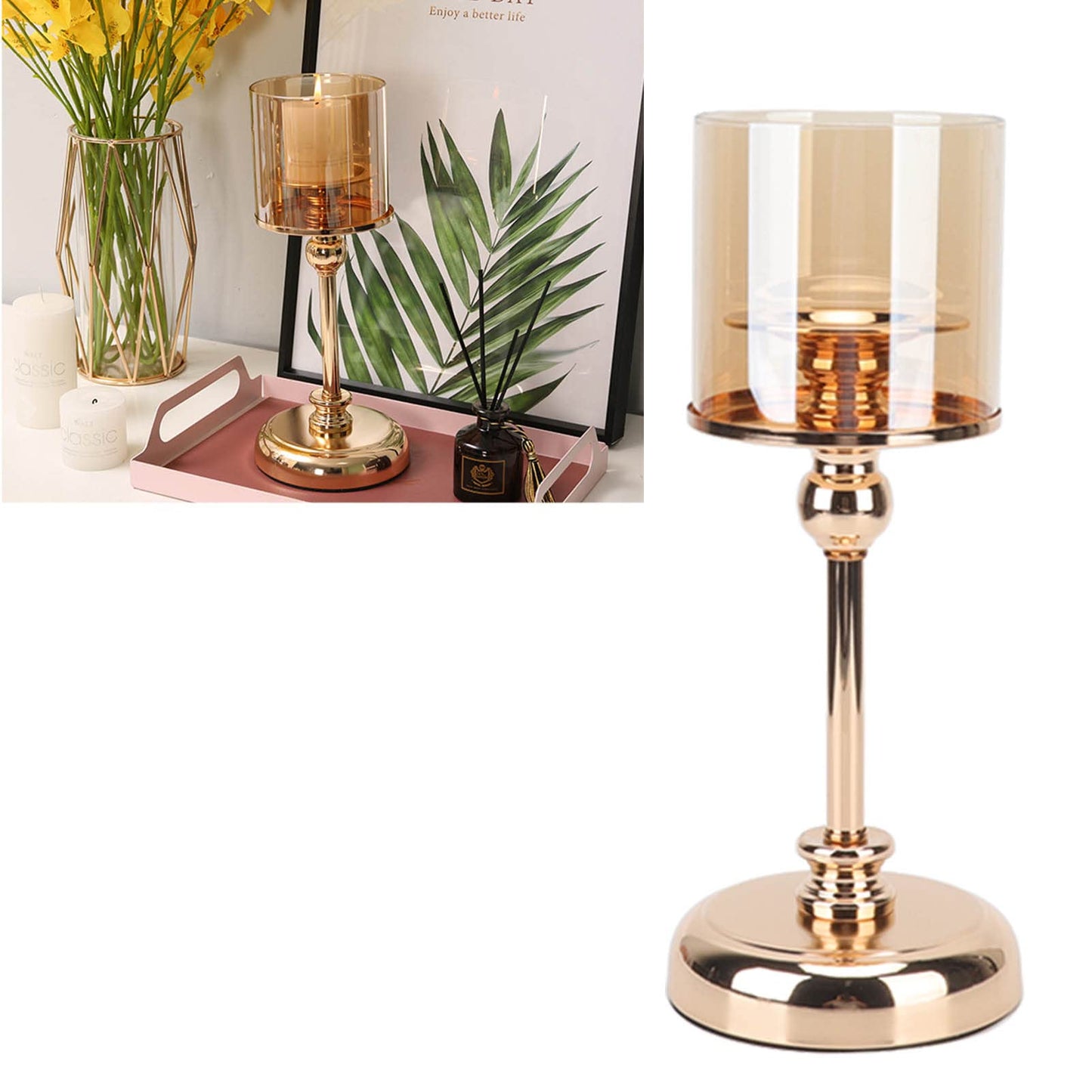 Champagne Gold Candle Holder, Light Luxury French Candlestick Ornament Romantic Candlelight Table Holder for Wedding, Dining Room Decorative Props