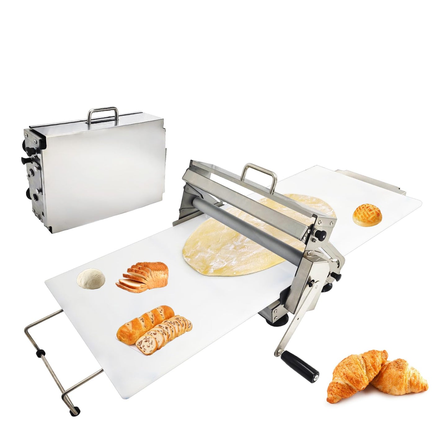 Meiclics 40.9''x15.5" Folding Dough Sheeter with Sheeter Board 0–25 mm Portable Manual Dough Roller Machine Stainless Steel Sheeter Thickness Adjustable for Pizza Dough, Puff Pastry Dough