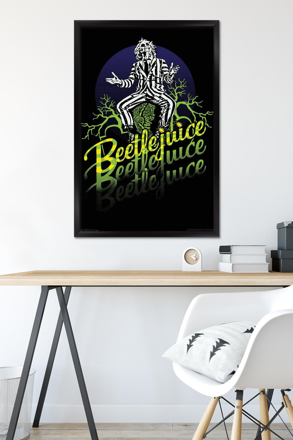 Trends International Beetlejuice - Yellow and Green Neon Wall Poster, 34L x 22.4W, Black Framed Version